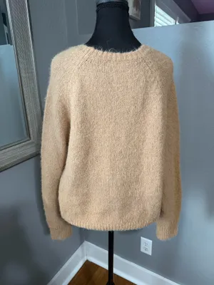 Express Camel Fuzzy Knit Wool Blend Crewneck Old Money Sweater Medium thumbnail 4