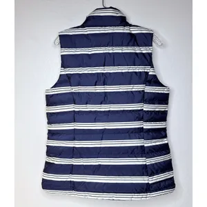 Lands End Women Sz M Blue Striped 600 Goose Down Puffer Vest Sailor Nautical New thumbnail 2