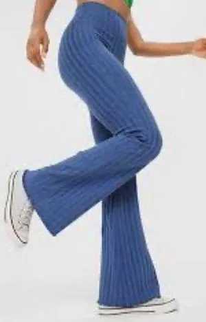 Blue Ribbed Flare Pants by aerie classic casual comfy Nwot 55$ spring thumbnail 1