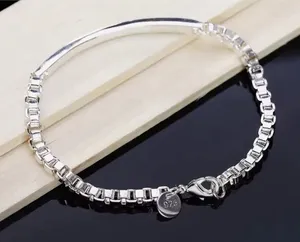 Solid Box Chain Bracelet | 925 Sterling‎ Silver thumbnail 1