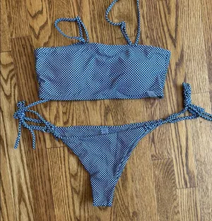 Blue check string bikini Size L thumbnail 1