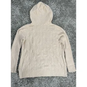 FATE Women Cable Knit Hoodie Sweater Cream Beige Long Sleeve Pullover Size M thumbnail 7