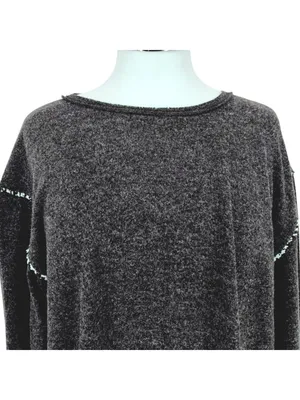 Hem & Thread Contrast Trim Relaxed Long Sleeve Top Charcoal Size Small NWT thumbnail 3