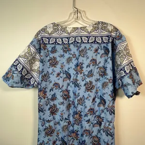 Blue Paisley Floral Bohemian Maxi Dress V-Neck Elastic Waist Short Sleeve thumbnail 7