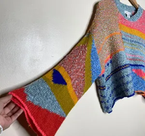 Sincerely Jules Multicolor Abstract Wool Blend Knit Oversized Cropped Sweater thumbnail 6