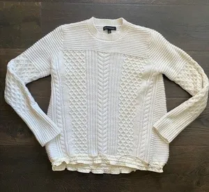 Banana Republic Cream Sweater Crew Neck Drawstring Hem Casual Size S thumbnail 1