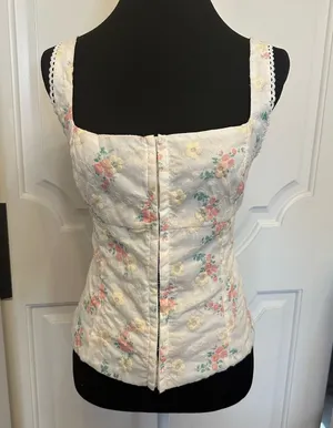 Altar’d State Embroidered Floral Cream Sleeveless Top Hook & Eye Corset NWOT thumbnail 1