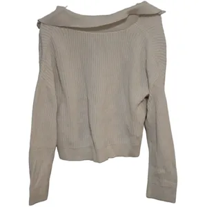 Women's Abercrombie & Fitch Cream Knit Pullover Collared V-Neck Sweater Size S thumbnail 2