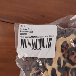 ASOS DESIGN Leopard Print Rib Knot Crop Bikini Top US 4 thumbnail 6