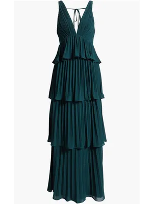 Lulus Emerald Green Tiered Pleated Gown New! thumbnail 5