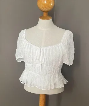 Petal & Pup Puff Sleeve Crop Top White thumbnail 4