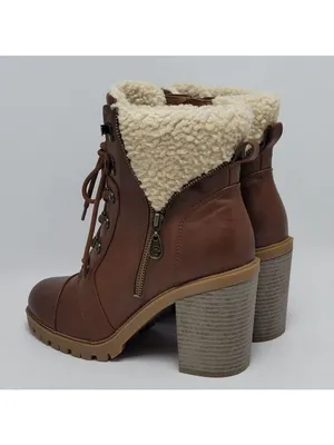GBG By Guess Jesera Lace Up Ankle Boots Sherpa Fleece Lined Heeled Booties 10M thumbnail 3