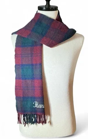 Harvard Tartan Plaid‎ Lambswool Scarf Embroidered Initials Made in Scotland thumbnail 1