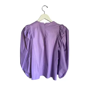 Karlie Lavender Faux Leather Puff Sleeve Top Medium Vegan Leather Blouse thumbnail 8