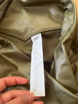 Fabletics Coated Leggings Medium Olive Green Motion 365 Faux Leather Gym Pilates thumbnail 4