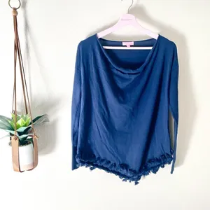 Lilly Pulitzer Ferrera Fringe Cowl Neck Long Sleeve Sweater Size S Navy Blue thumbnail 2