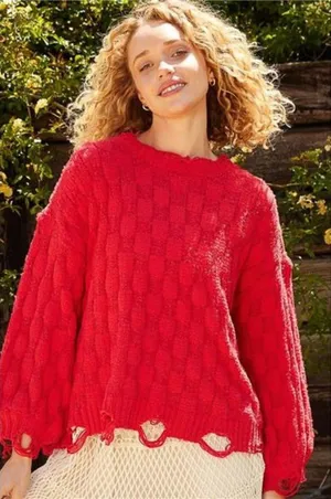 POL Checkered Distressed‎ Edge Sweater thumbnail 1