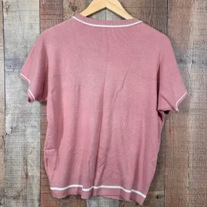 Pink Blush Preppy Knit Sweater Tee White Trim Soft Girl Top Medium Viscose thumbnail 4
