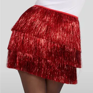 Tipsy Elves Red Tinsel Fringe Shorts NWT thumbnail 1