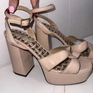 Y2K Style John Galliano Italian Leather Nude Platform Strappy Heels 38 READ‎ thumbnail 2