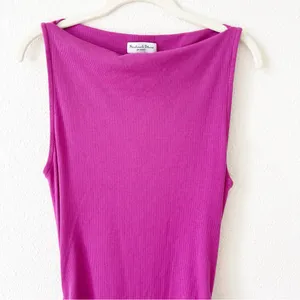 Michael Stars Charlotte Midi Dress Pink Size Medium Ruched Slit Ribbed Colorful thumbnail 3