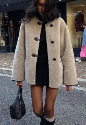 Mango Cream Faux fur-effect coat with appliqués thumbnail 1