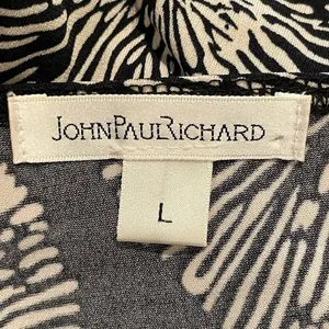 John‎ Paul Richard Faux Wrap Dress Black Cream Abstract Starburst Womens Large thumbnail 7