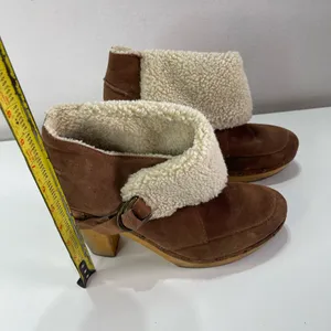 Nine West Vtg America Collection Ankle Boots Faux Fur Cuff Wooden Heel 10M Y2K thumbnail 3