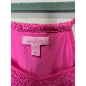 Lilly Pulitzer Dusk Pop Pink Metallic Shimmer Lace Slip‎ Mini Dress Crochet sz S thumbnail 4