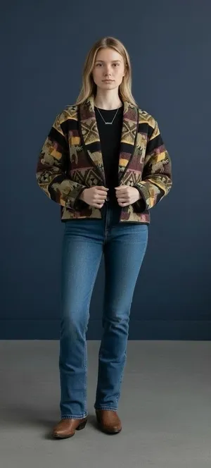 Vintage Carolina Colours Southwestern Tapestry Jacket Tribal Aztec Horses Size S thumbnail 1