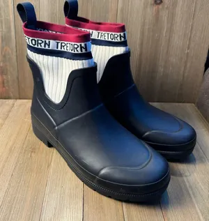 Tretorn Women’s Lia‎ Navy Short Rain Boots with Red White Blue Logo Sock size 7 thumbnail 1