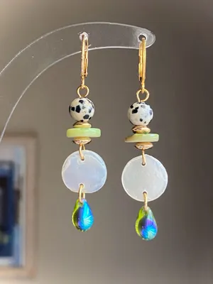 Handmade unique retro vintage fairy boho style dangle earrings🌀🍃💛 thumbnail 2