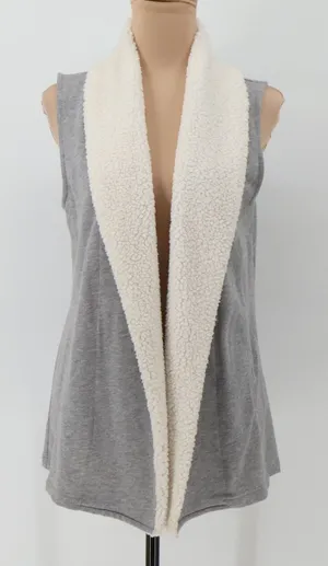 Tommy Hilfiger Sherpa Vest Womens Size S Gray Pockets Open Cozy Layering Preppy thumbnail 1