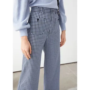 & Other Stories Blue Plaid Kick Flare High Rise Patch Pocket Trousers Size 12 thumbnail 3
