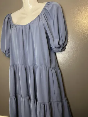 Pinch Dress Womens Small Blue Tiered Babydoll Puff Sleeve Ruffle Hem 3822D thumbnail 5