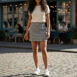John Galt Brandy Melville Plaid Mini Skirt BlackWhite Glen Check Side Slit Small thumbnail 2