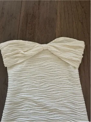 Women's Strapless Midi Dress, Size XS, White wave texture pattern thumbnail 5
