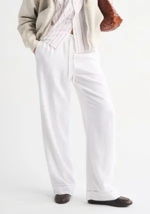 Abercrombie & Fitch Pants linen gemma wide leg crop womens White (large petite) thumbnail 1