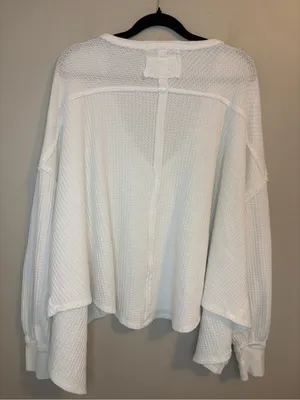 Free People We The Free White Waffle Knit Oversized Thermal Top S thumbnail 2