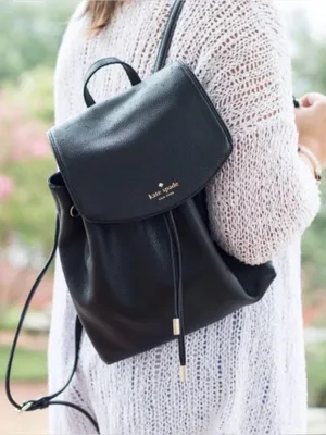 kate spade Mulberry Street Breezy Black Pebbled Leather Backpack with Flap thumbnail 1
