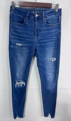 American Eagle 4 Blue Super‎ Hi-Rise Jegging Women's Distressed Raw Hem thumbnail 1