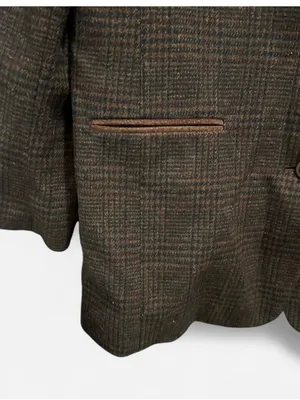 Vintage Express Wool Plaid Blazer Leather Collar Equestrian 90s L thumbnail 9