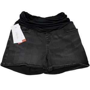Isabel Maternity Crossover Panel Super Stretch Denim Jean Midi Shorts Sz 6 Black thumbnail 2