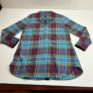 Soft Surroundings‎ Blue Plaid Highlands Flannel Button Shirt Womens Size Medium thumbnail 9