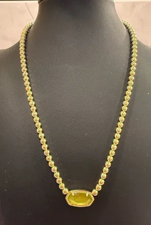 Kendra Scott | Gold Plated Bead Necklace with Green Pendant | Adjustable thumbnail 1