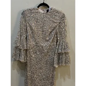 NWT Mac Duggal FULLY SEQUINED TIERED 3/4 SLEEVE MIDI Nude Size 6 thumbnail 7