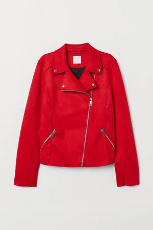 Red Suede Leather Biker Jacket thumbnail 2