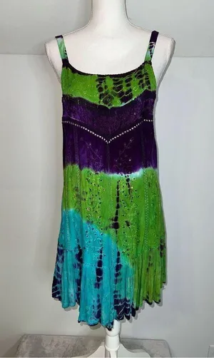 Women’s Tie Dye Spaghetti Strap Dress/top MEDIUM Green thumbnail 2