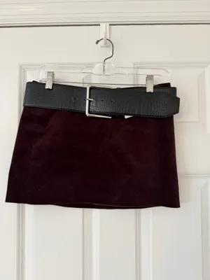 ZARA Maroon Velvet Corduroy Mini Skirt thumbnail 2