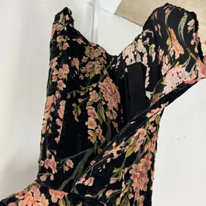 Lucy Paris‎ Black Floral Velvet Burnout Faux Wrap Midi Dress Pink Flowers Small thumbnail 4